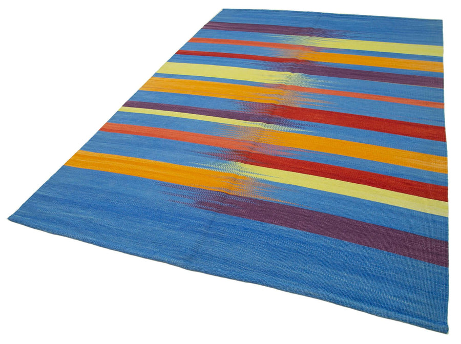 Degrade Kilim Beyaz Çizgili Pamuk Yün El Dokuma Halısı 181x279 Agacan