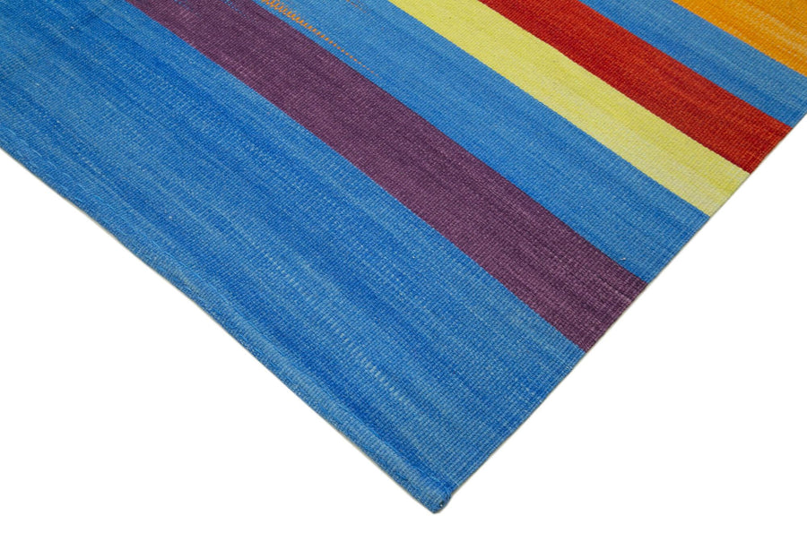 Blauer gestreifter Kelim Teppich handgewebt 181x279 cm – im Flur