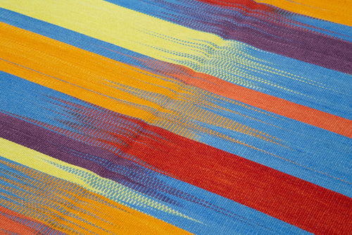 Degrade Kilim Beyaz Çizgili Pamuk Yün El Dokuma Halısı 181x279 Agacan