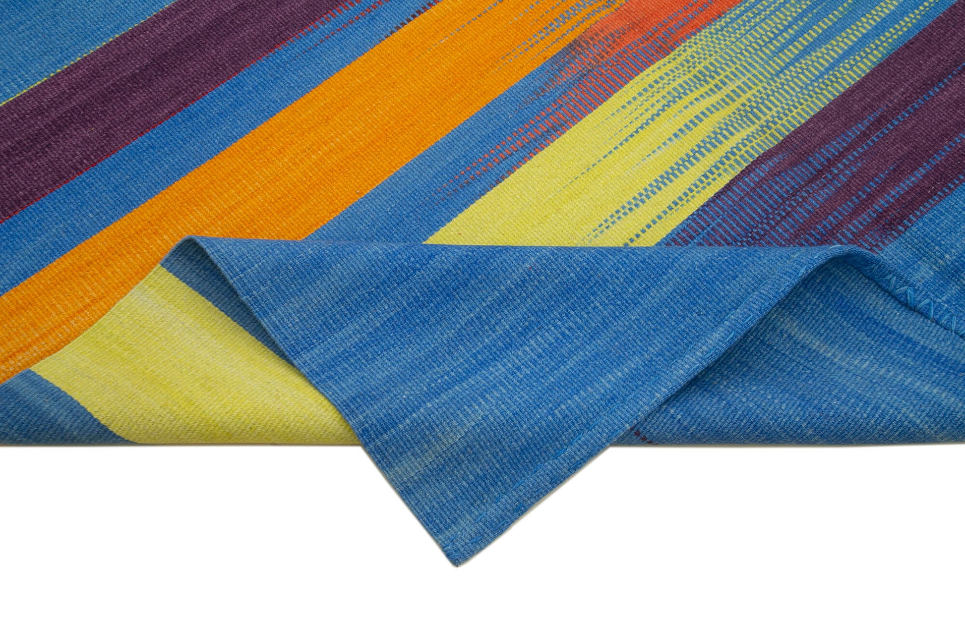 Degrade Kilim Beyaz Çizgili Pamuk Yün El Dokuma Halısı 181x279 Agacan