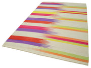 Degrade Kilim Beyaz Çizgili Pamuk Yün El Dokuma Halısı 181x279 Agacan