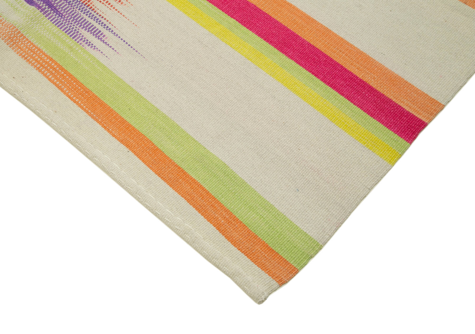 Degrade Kilim Beyaz Çizgili Pamuk Yün El Dokuma Halısı 181x279 Agacan