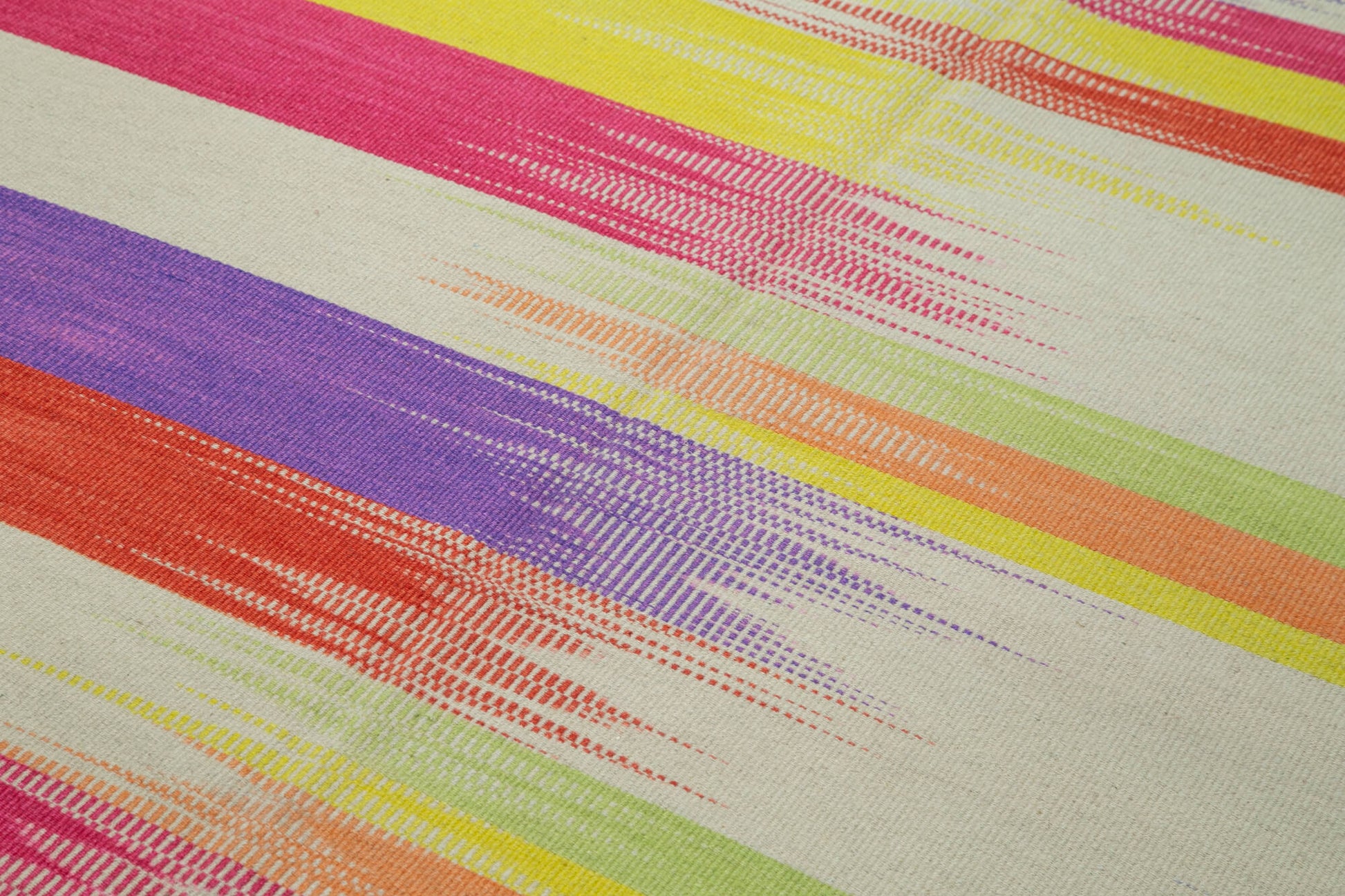 Degrade Kilim Beyaz Çizgili Pamuk Yün El Dokuma Halısı 181x279 Agacan