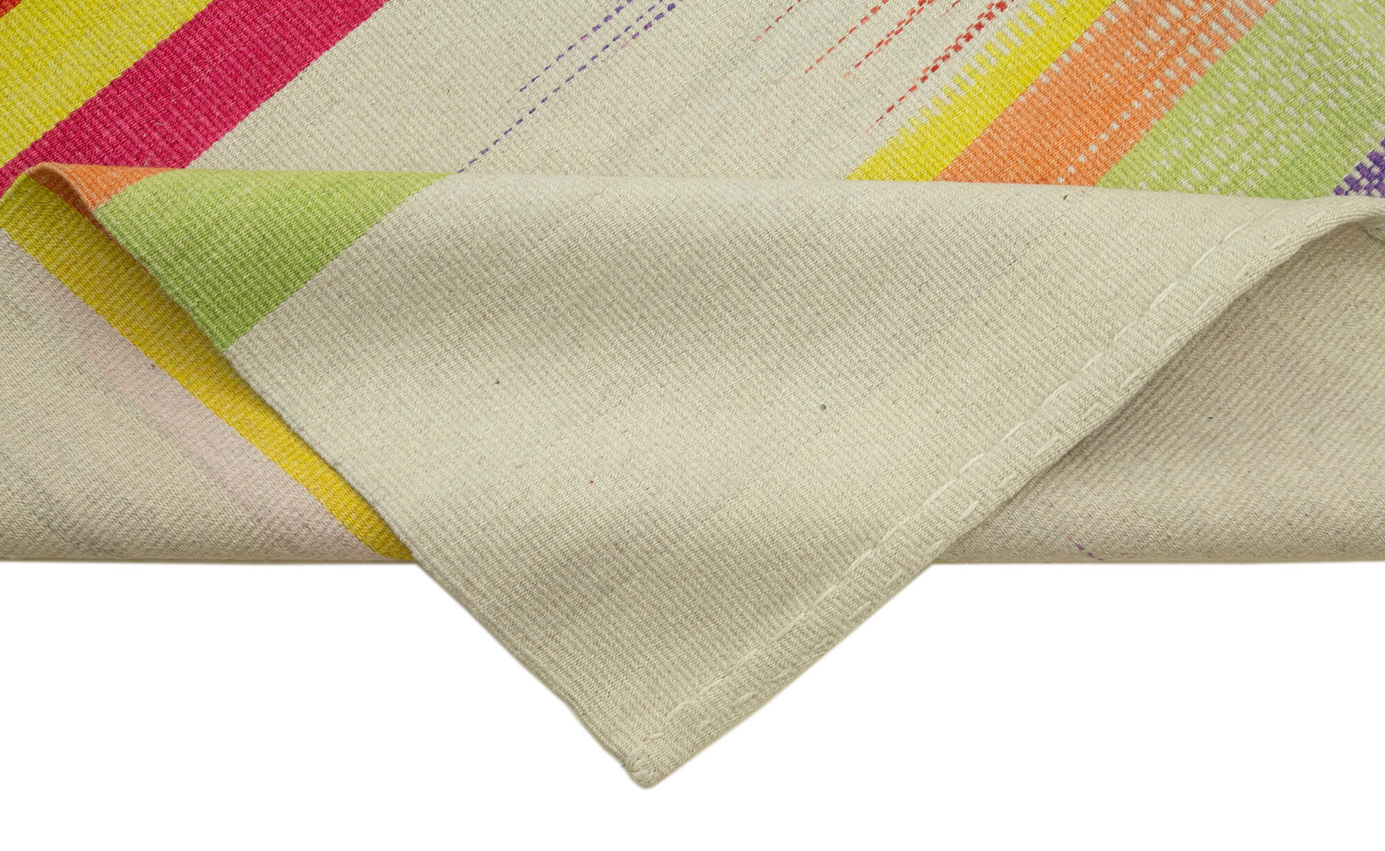 Degrade Kilim Beyaz Çizgili Pamuk Yün El Dokuma Halısı 181x279 Agacan