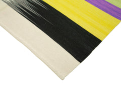 Degrade Kilim Beyaz Çizgili Pamuk Yün El Dokuma Halısı 180x262 Agacan