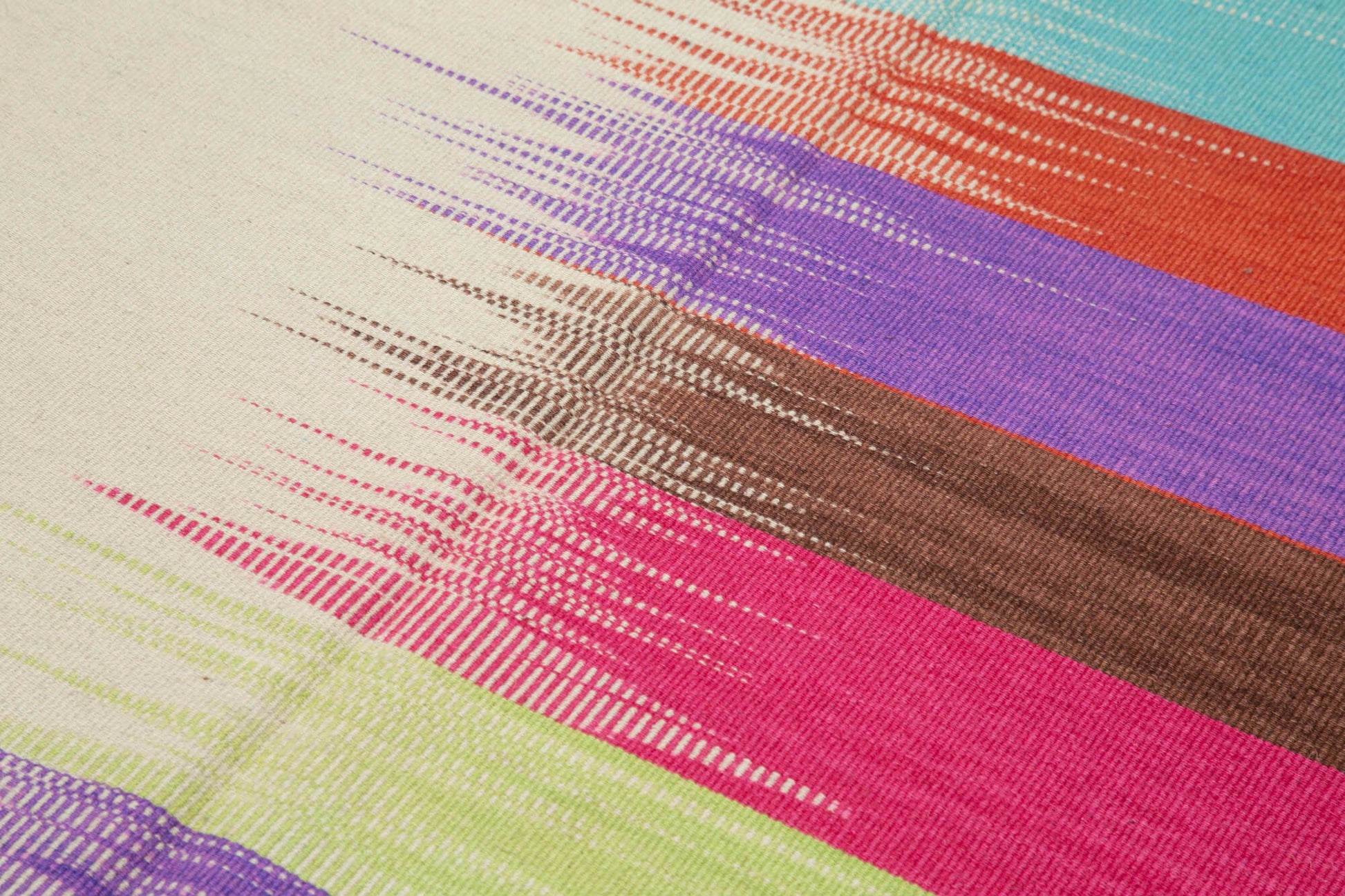 Degrade Kilim Beyaz Çizgili Pamuk Yün El Dokuma Halısı 180x262 Agacan