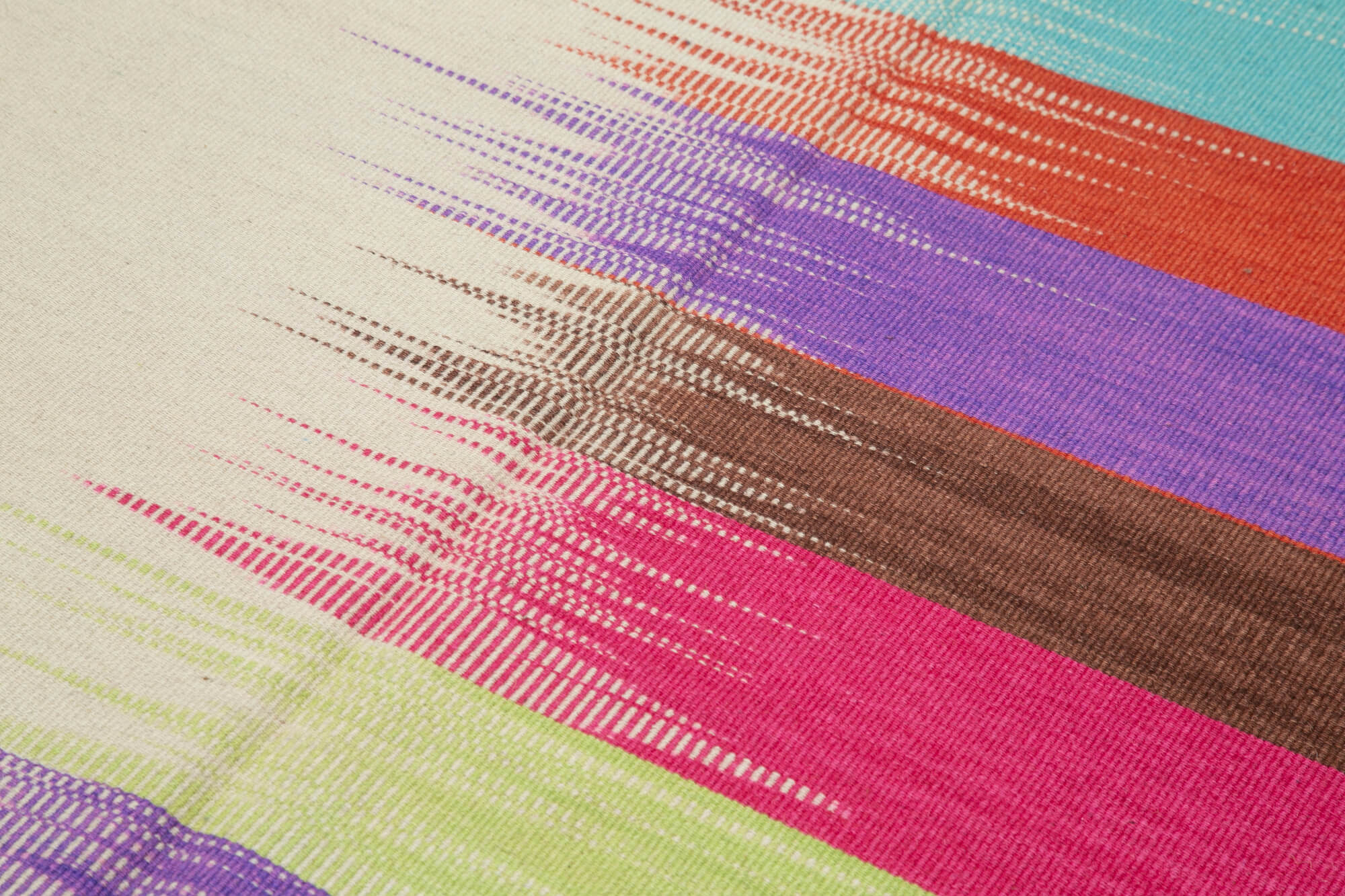 Degrade Kilim Beyaz Çizgili Pamuk Yün El Dokuma Halısı 180x262 Agacan