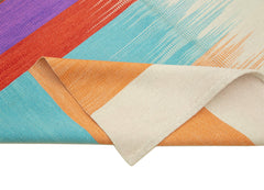 Degrade Kilim Beyaz Çizgili Pamuk Yün El Dokuma Halısı 180x262 Agacan