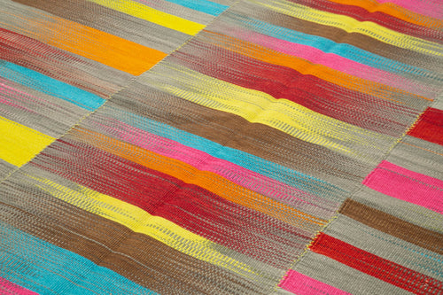 Degrade Kilim Beyaz Çizgili Pamuk Yün El Dokuma Halısı 196x304 Agacan