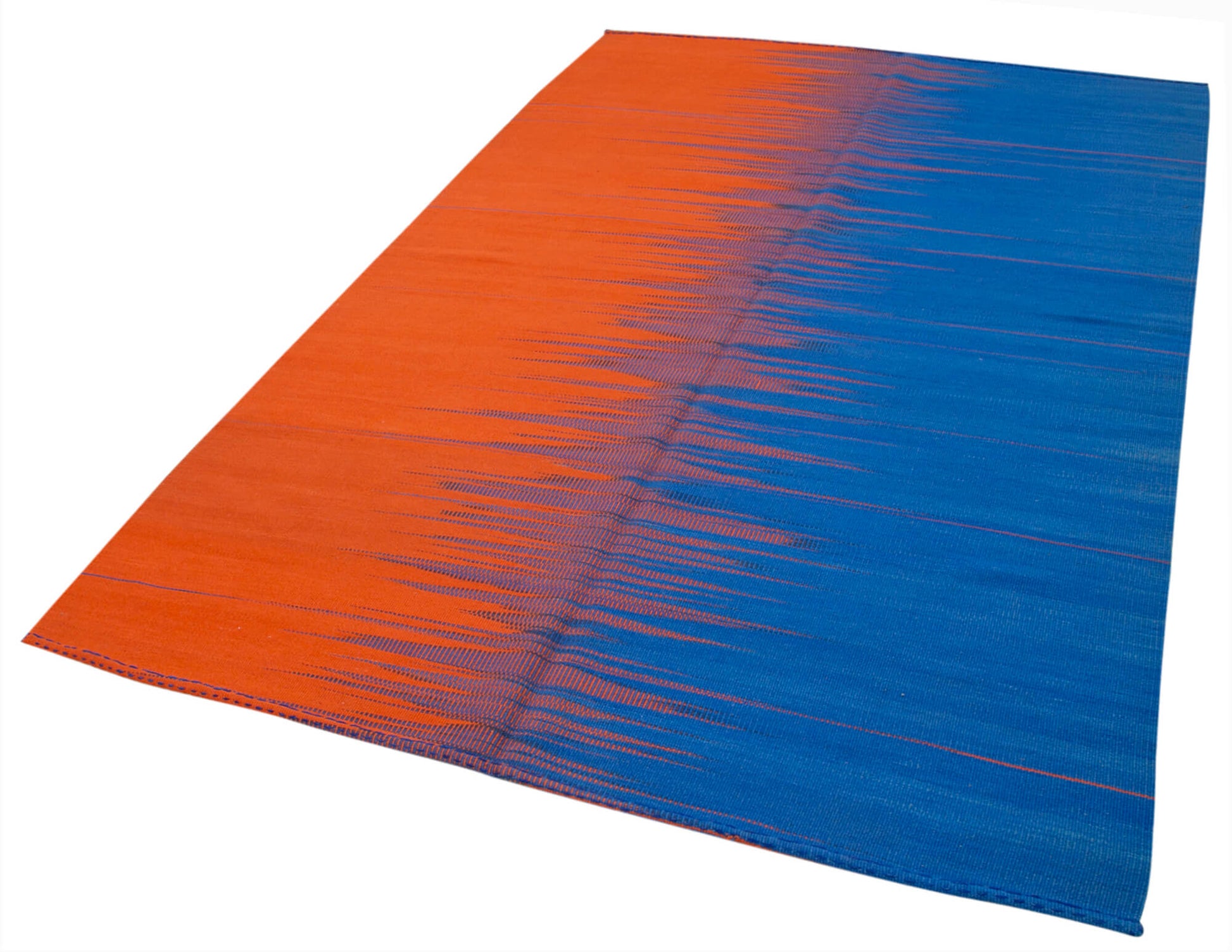 Degrade Kilim Mavi Çizgili Pamuk Yün El Dokuma Halısı 178x265 Agacan