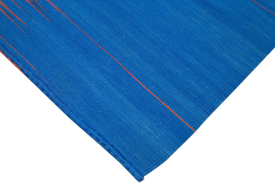 Blue and Orange Geometric Flatweave Kilim Rug 178x265 cm (5'10" x 8'8") – in the hallway