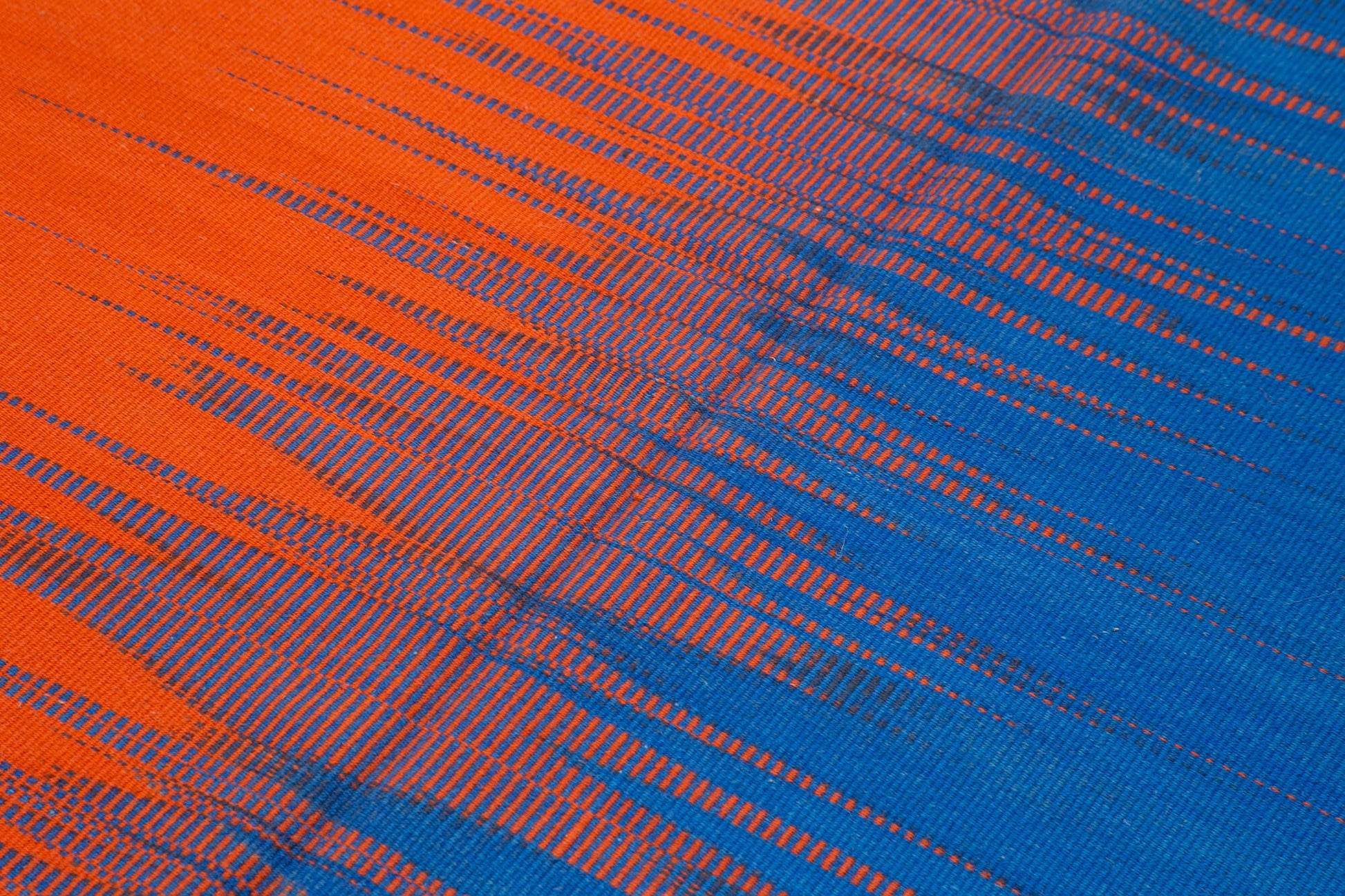 Degrade Kilim Mavi Çizgili Pamuk Yün El Dokuma Halısı 178x265 Agacan