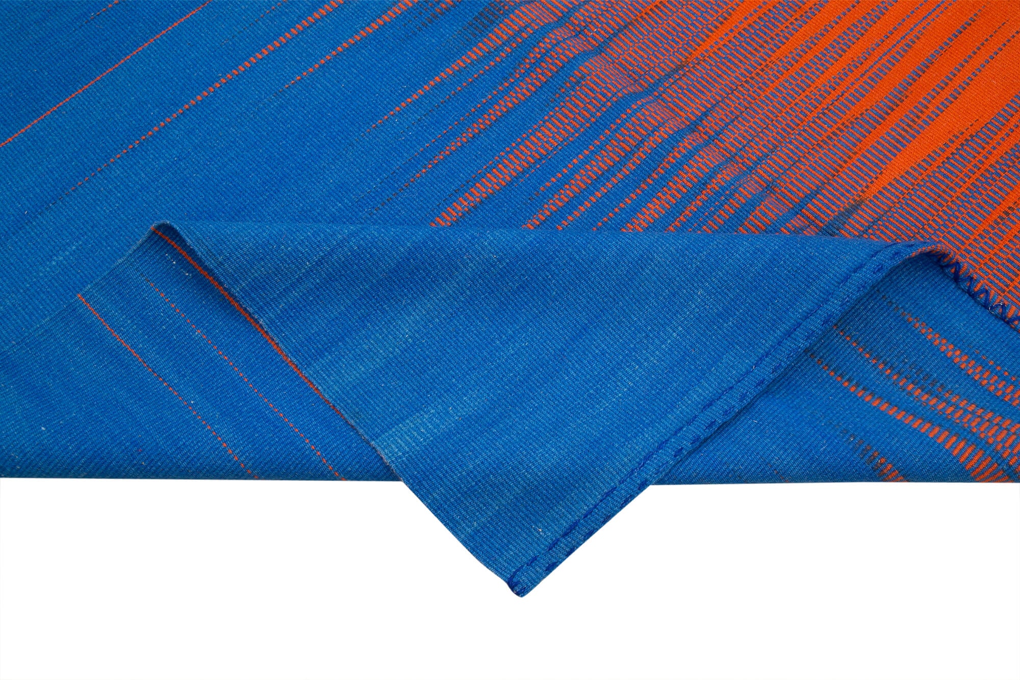 Degrade Kilim Mavi Çizgili Pamuk Yün El Dokuma Halısı 178x265 Agacan