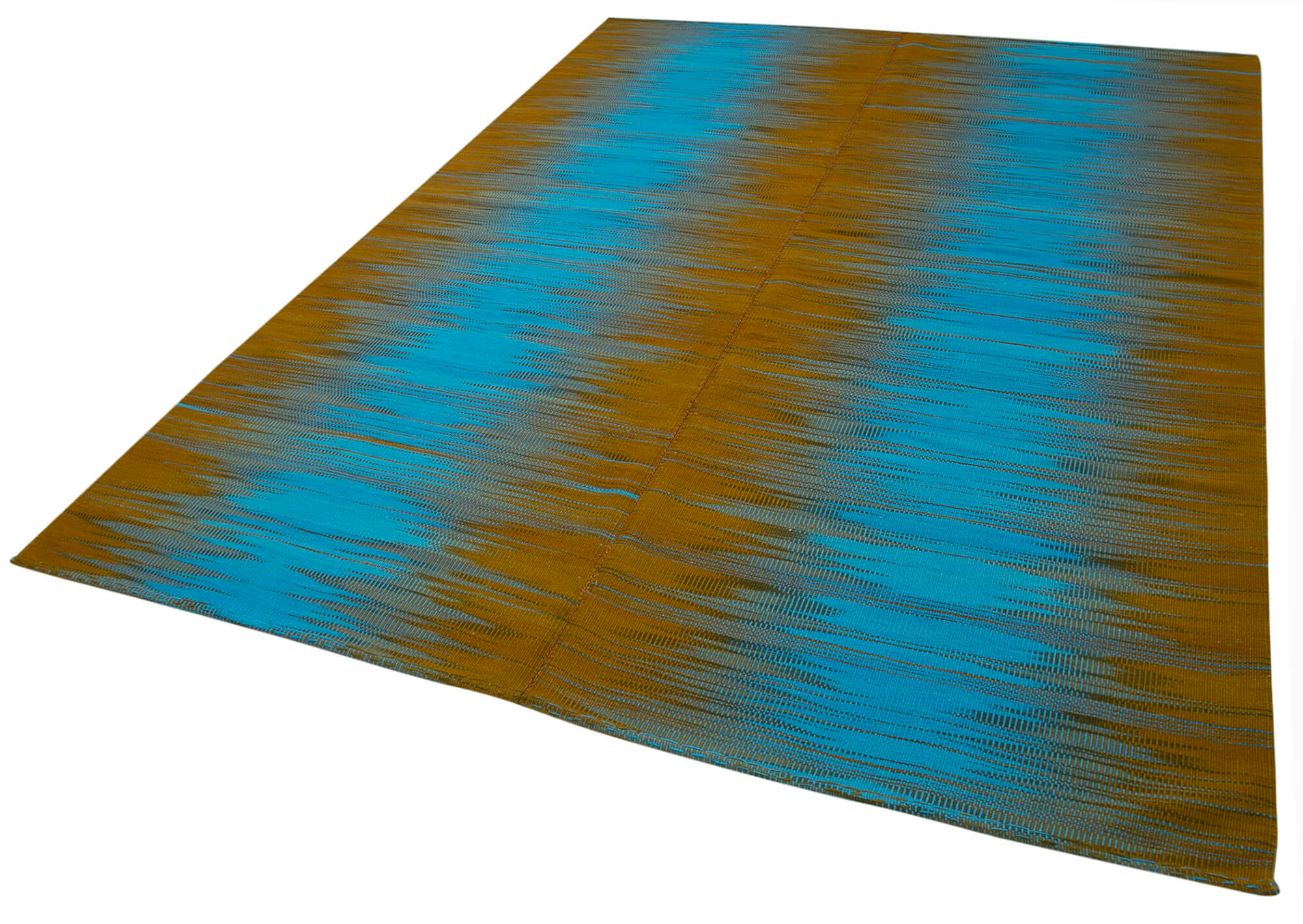 Degrade Kilim Kahverengi Çizgili Pamuk Yün El Dokuma Halısı 206x290 Agacan