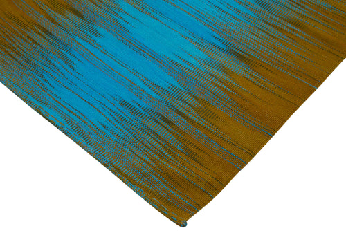 Degrade Kilim Kahverengi Çizgili Pamuk Yün El Dokuma Halısı 206x290 Agacan