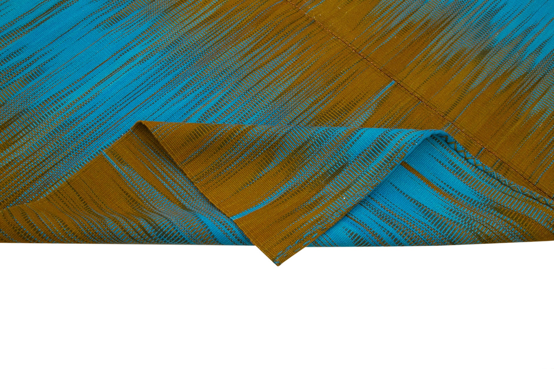 Degrade Kilim Kahverengi Çizgili Pamuk Yün El Dokuma Halısı 206x290 Agacan