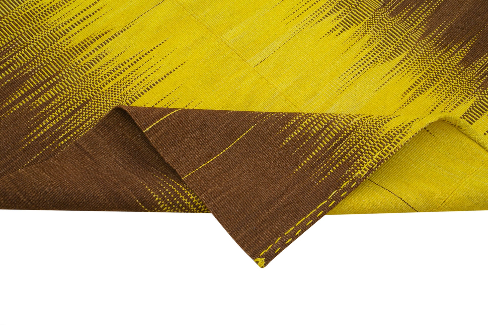 Degrade Kilim Sarı Çizgili Pamuk Yün El Dokuma Halısı 209x306 Agacan