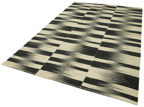 Degrade Kilim Siyah Çizgili Pamuk Yün El Dokuma Halısı 199x304 Agacan