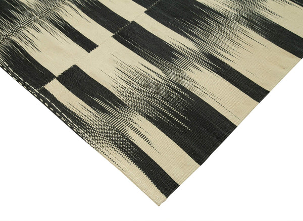 Degrade Kilim Siyah Çizgili Pamuk Yün El Dokuma Halısı 199x304 Agacan