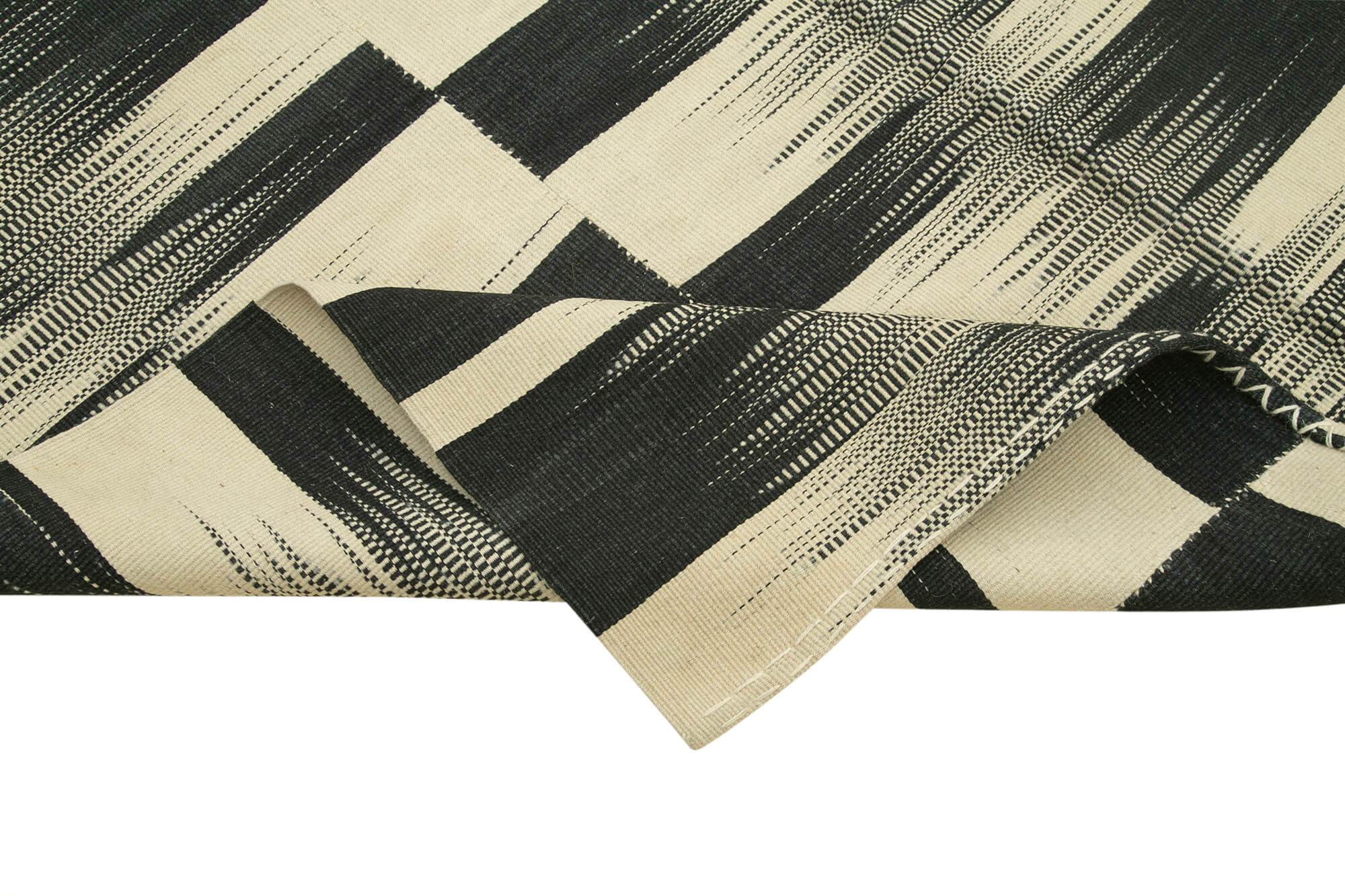 Degrade Kilim Siyah Çizgili Pamuk Yün El Dokuma Halısı 199x304 Agacan