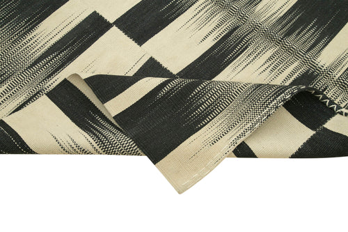 Degrade Kilim Siyah Çizgili Pamuk Yün El Dokuma Halısı 199x304 Agacan