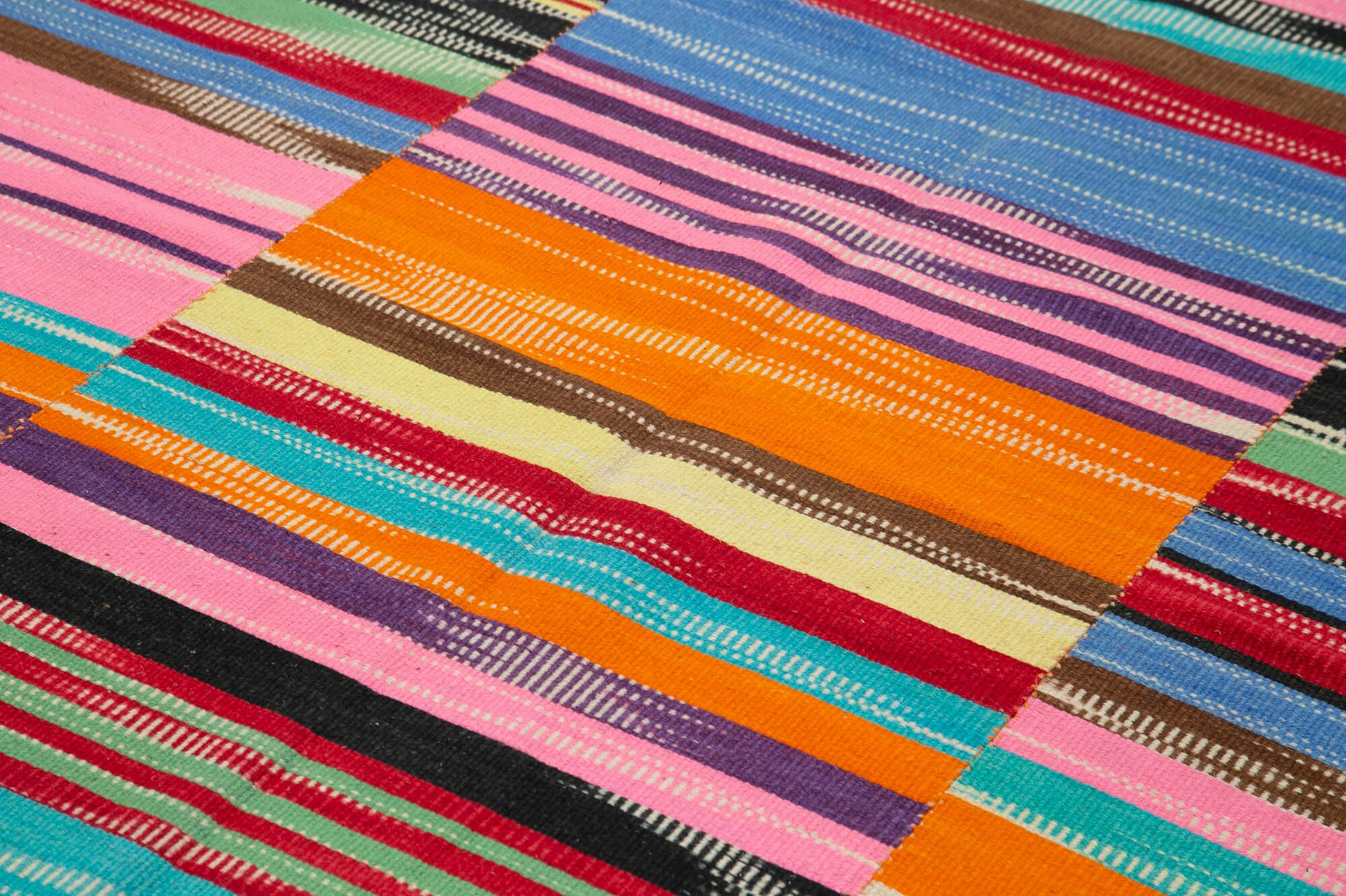 Degrade Kilim Beyaz Çizgili Pamuk Yün El Dokuma Halısı 209x301 Agacan