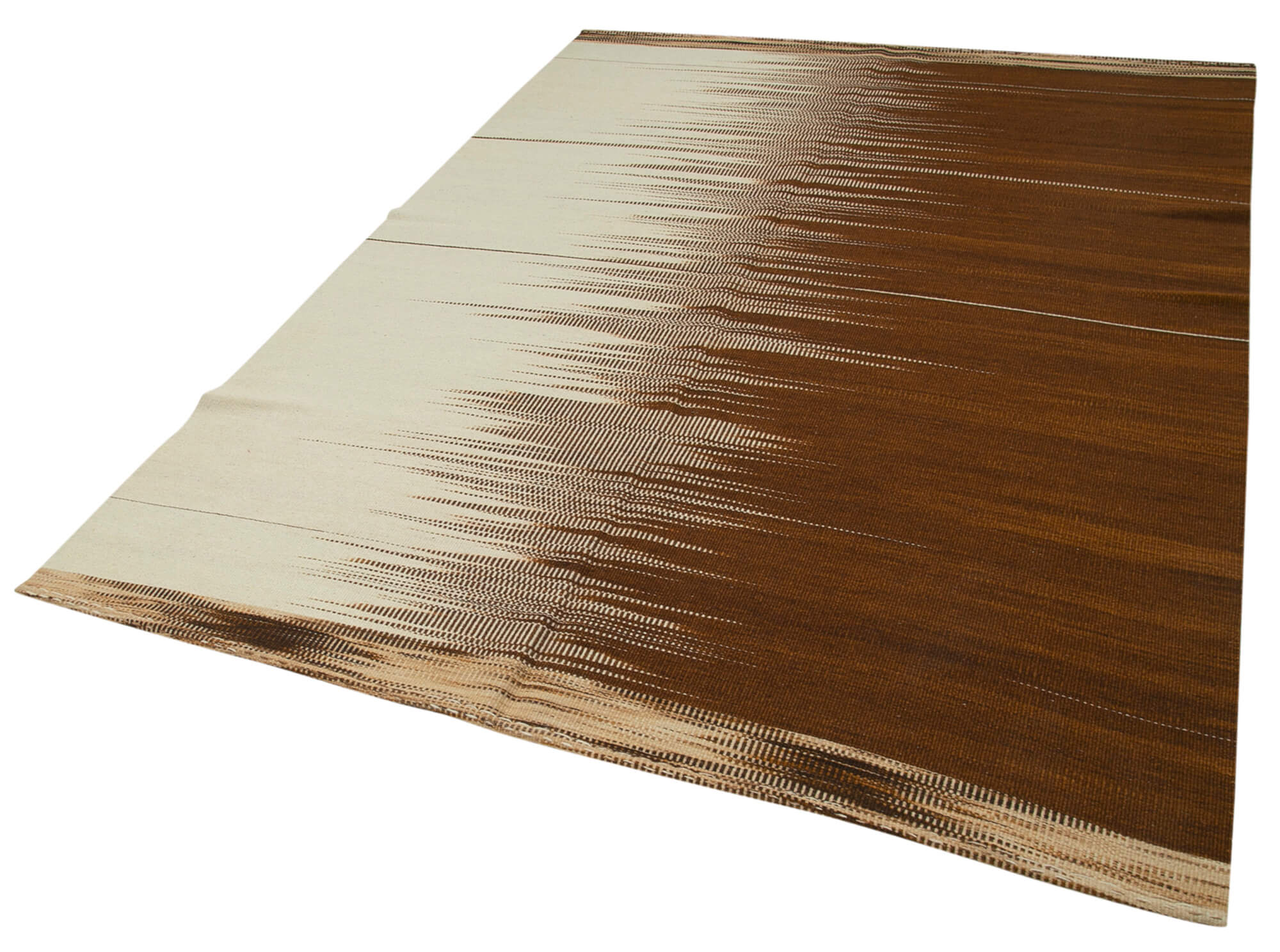 Degrade Kilim Kahverengi Çizgili Pamuk Yün El Dokuma Halısı 181x250 Agacan