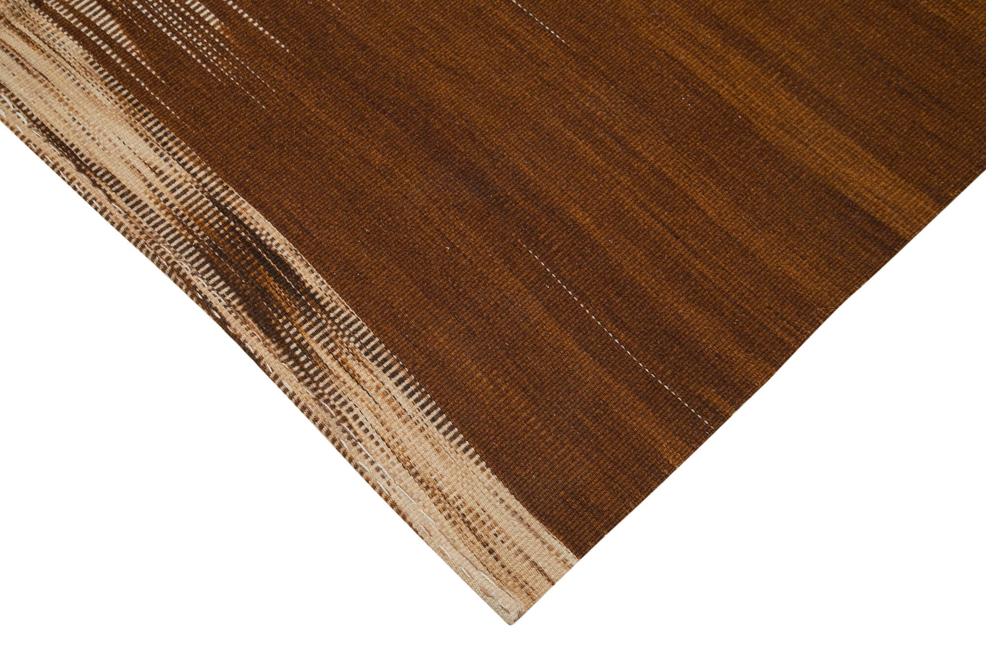 Degrade Kilim Kahverengi Çizgili Pamuk Yün El Dokuma Halısı 181x250 Agacan