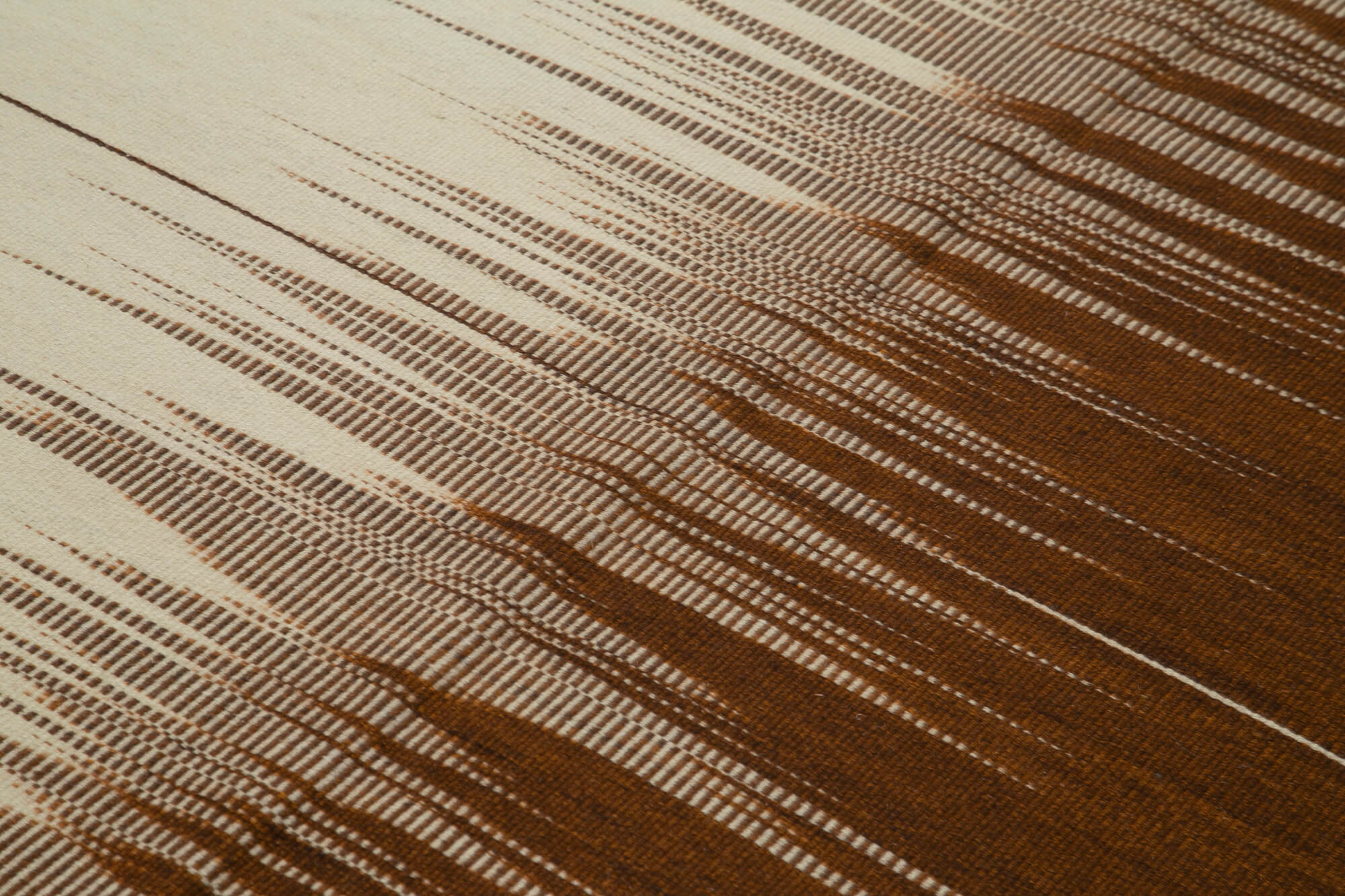 Degrade Kilim Kahverengi Çizgili Pamuk Yün El Dokuma Halısı 181x250 Agacan