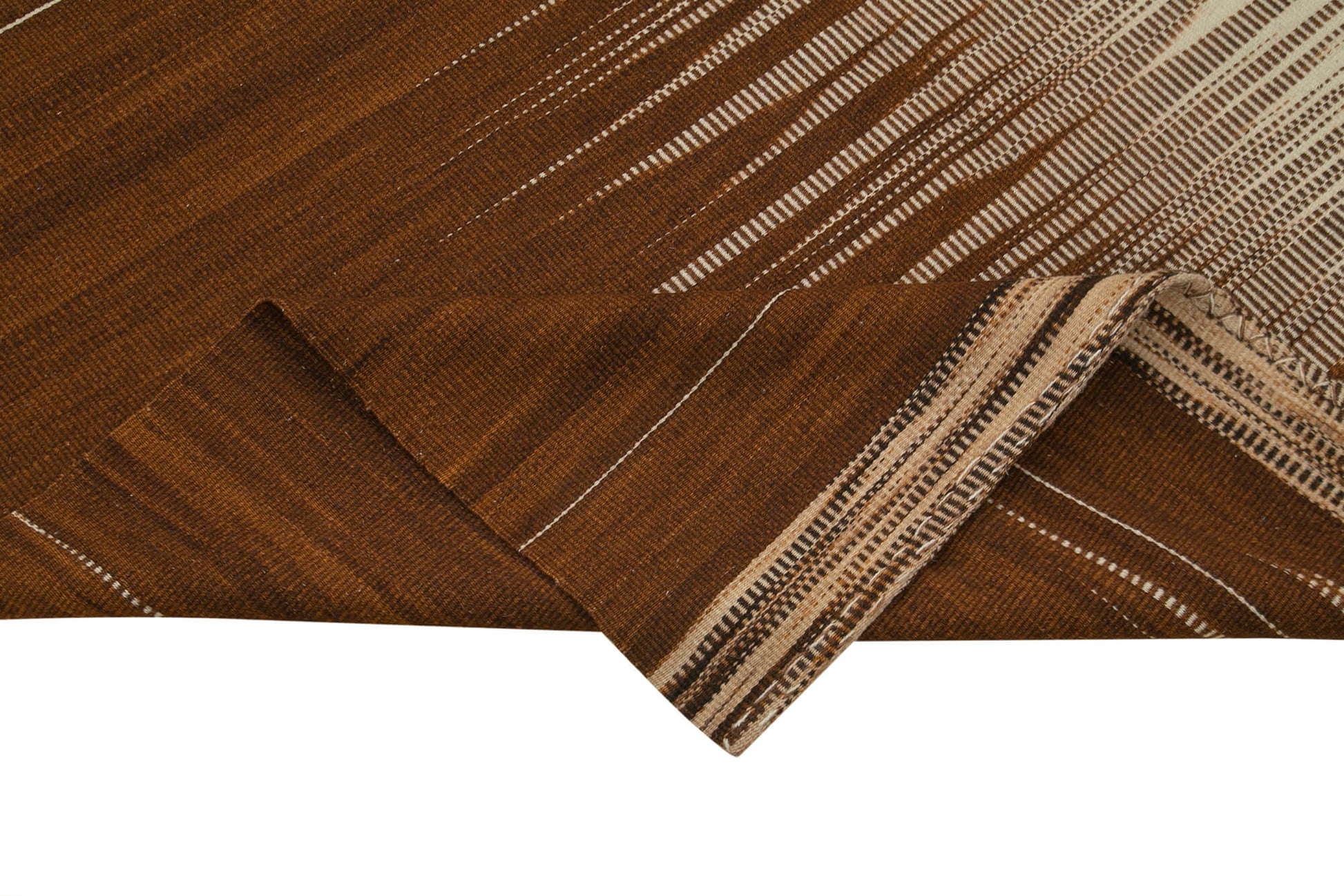 Degrade Kilim Kahverengi Çizgili Pamuk Yün El Dokuma Halısı 181x250 Agacan