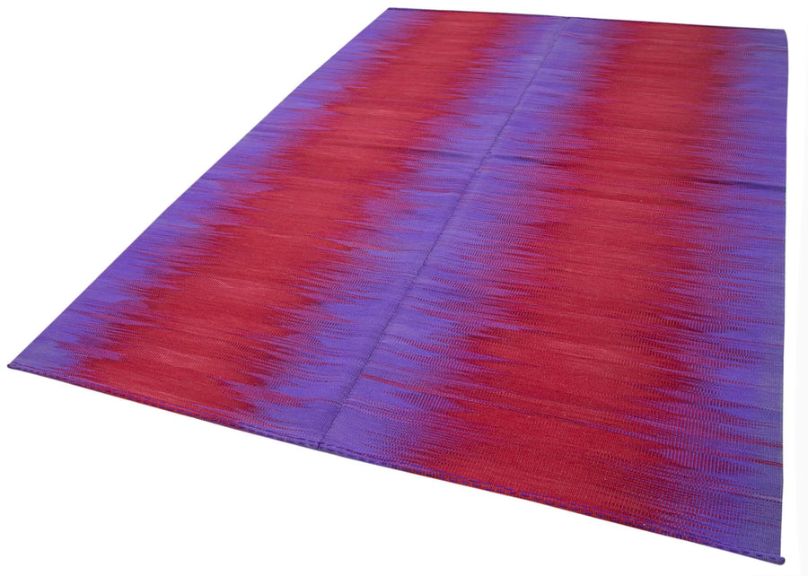 Degrade Kilim Mor Çizgili Pamuk Yün El Dokuma Halısı 201x287 Agacan
