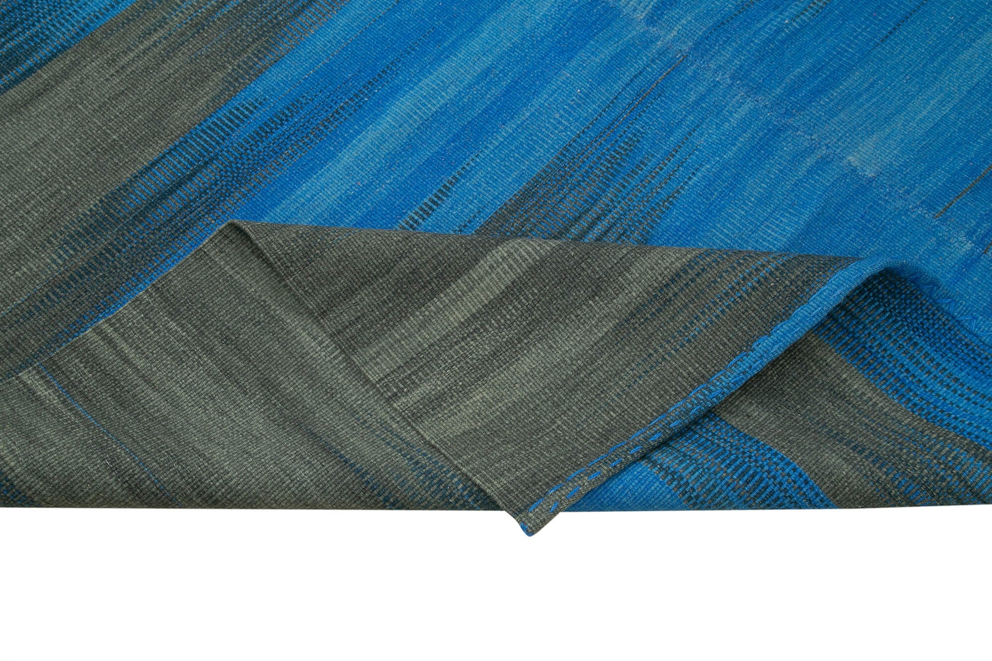 Degrade Kilim Mavi Çizgili Pamuk Yün El Dokuma Halısı 203x283 Agacan