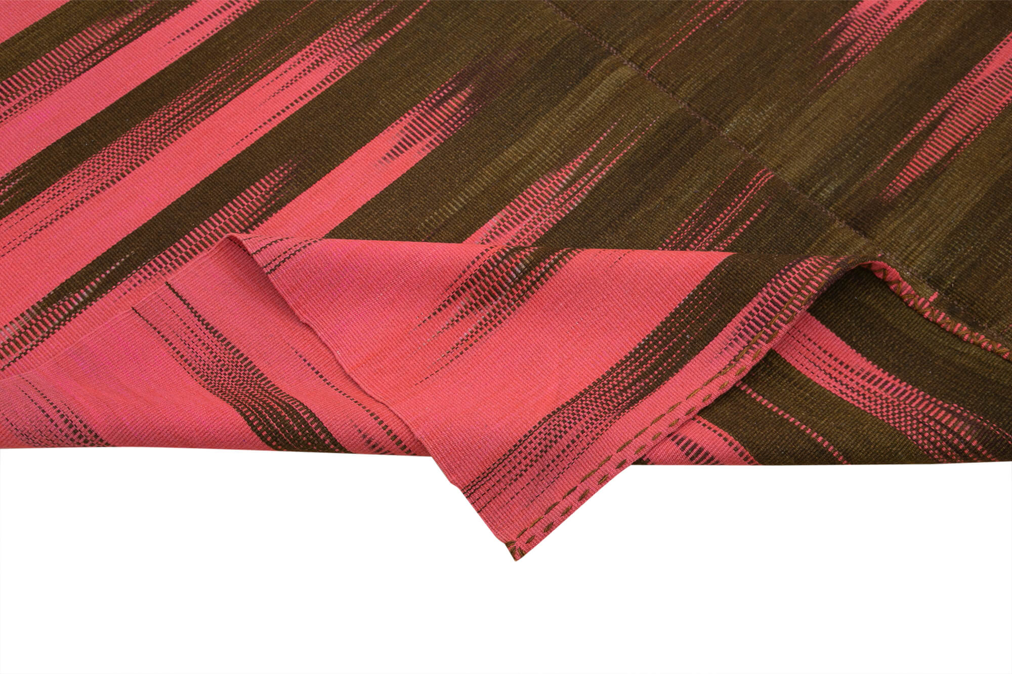 Degrade Kilim Pembe Çizgili Pamuk Yün El Dokuma Halısı 199x283 Agacan