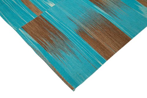 Degrade Kilim Turkuaz Çizgili Pamuk Yün El Dokuma Halısı 210x272 Agacan