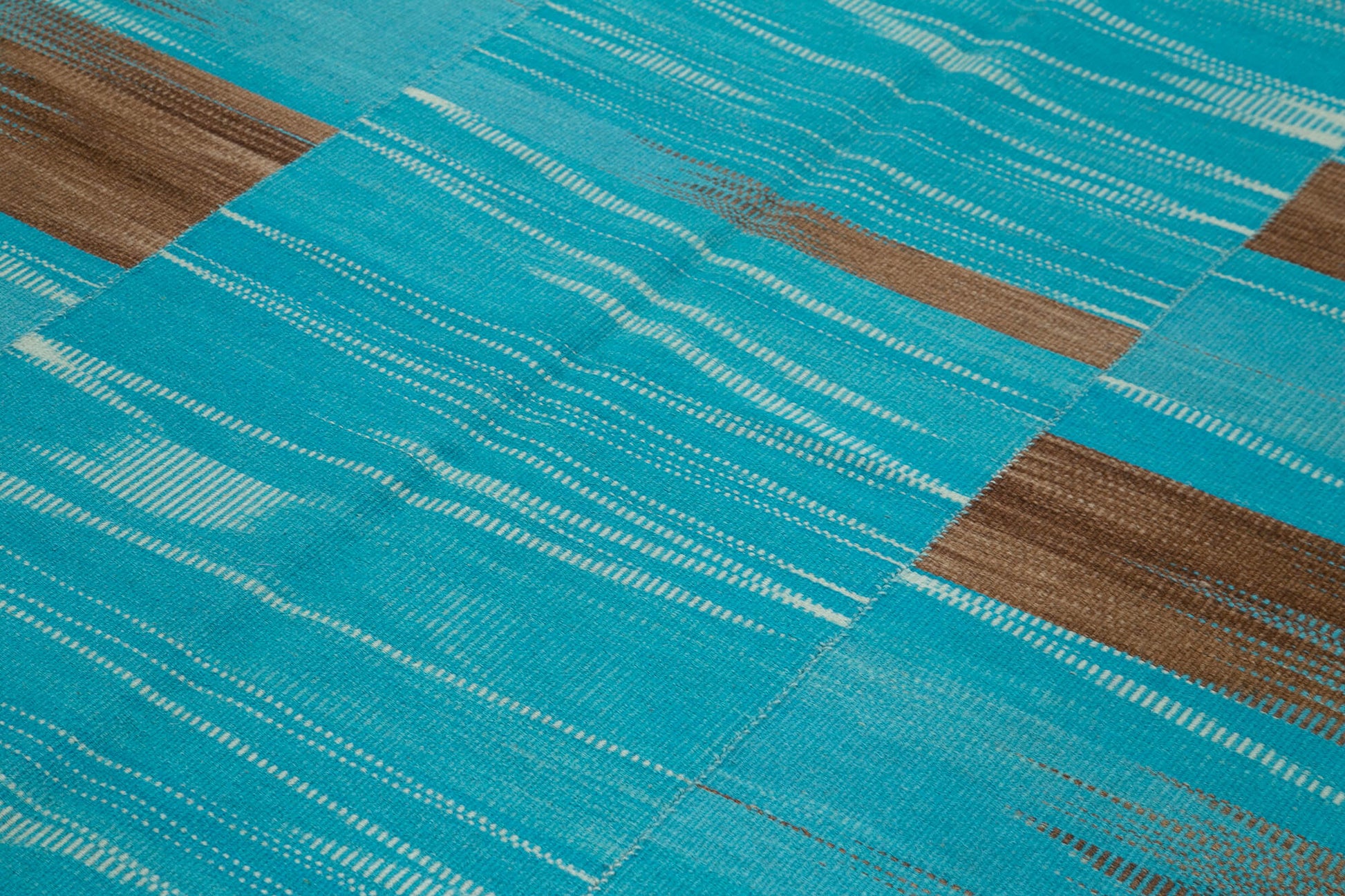 Degrade Kilim Turkuaz Çizgili Pamuk Yün El Dokuma Halısı 210x272 Agacan