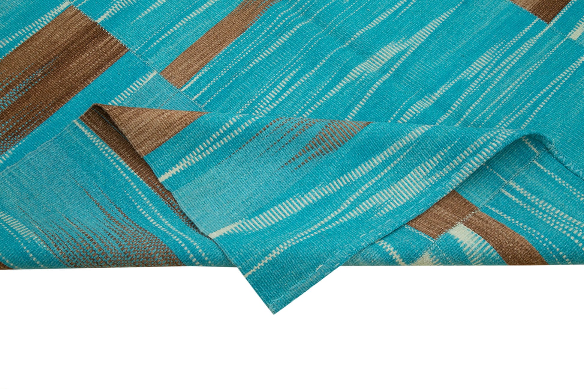 Degrade Kilim Turkuaz Çizgili Pamuk Yün El Dokuma Halısı 210x272 Agacan
