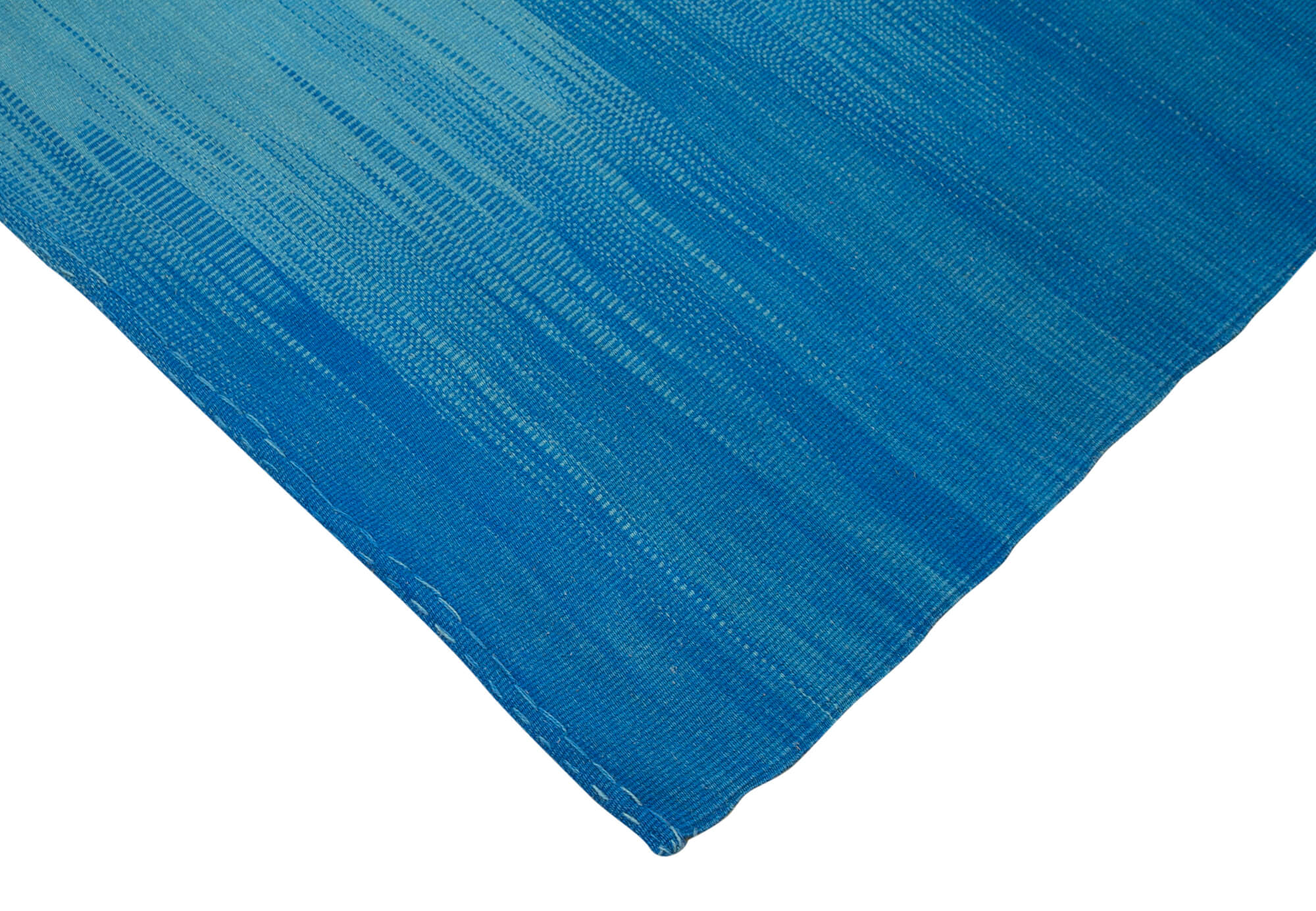 Degrade Kilim Mavi Çizgili Pamuk Yün El Dokuma Halısı 206x283 Agacan