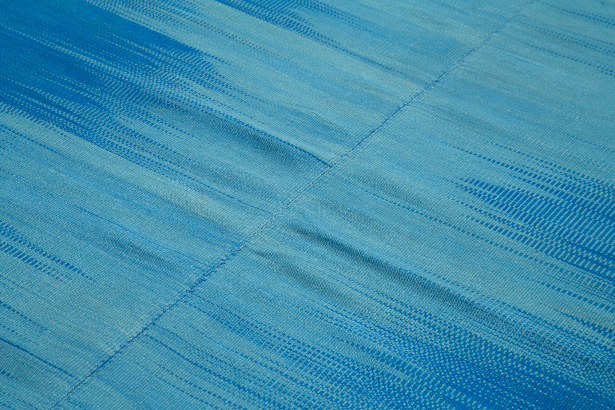 Degrade Kilim Mavi Çizgili Pamuk Yün El Dokuma Halısı 206x283 Agacan