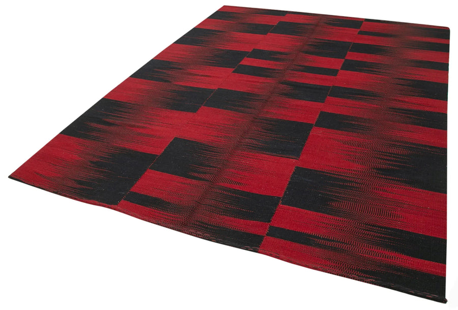 Degrade Kilim Kırmızı Çizgili Pamuk Yün El Dokuma Halısı 212x280 Agacan