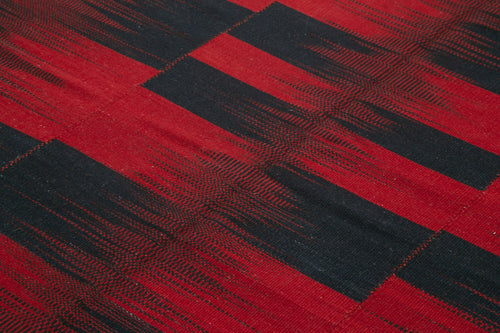 Degrade Kilim Kırmızı Çizgili Pamuk Yün El Dokuma Halısı 212x280 Agacan