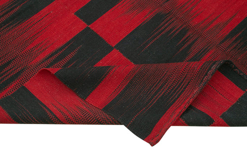 Degrade Kilim Kırmızı Çizgili Pamuk Yün El Dokuma Halısı 212x280 Agacan