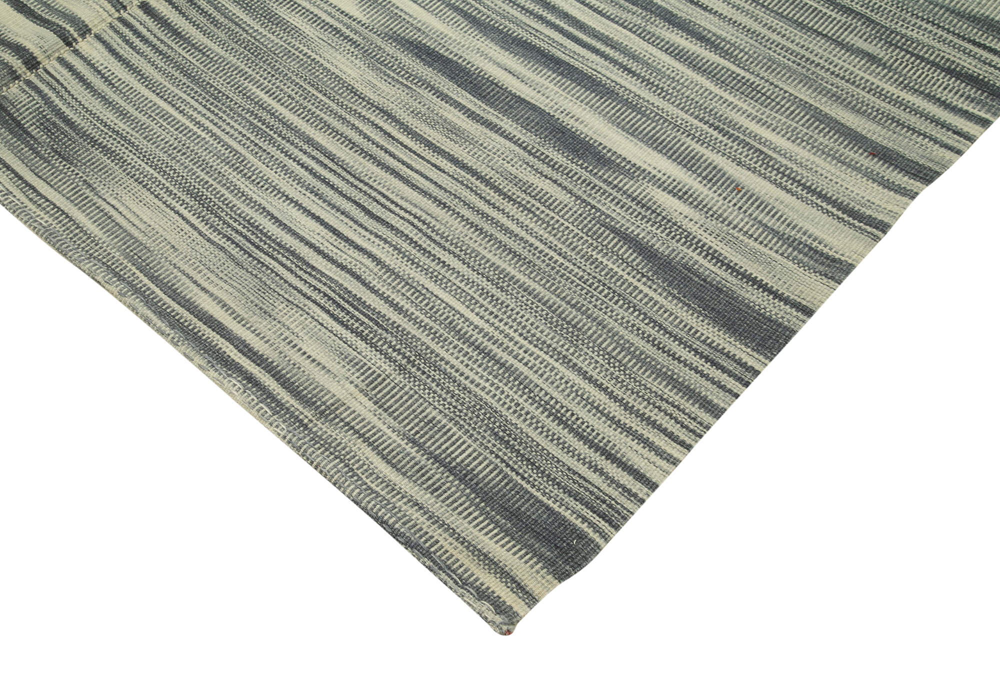 Degrade Kilim Gri Çizgili Pamuk Yün El Dokuma Halısı 205x290 Agacan