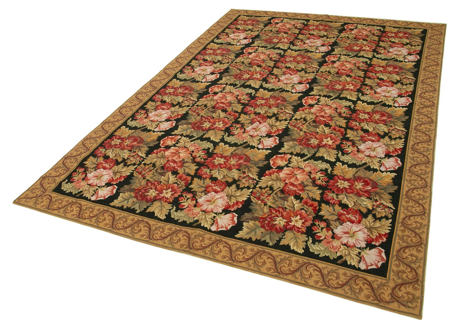 Needlepoint Floral Kahverengi Çiçekli Pamuk Yün El Dokuma Halısı 183x278 Agacan