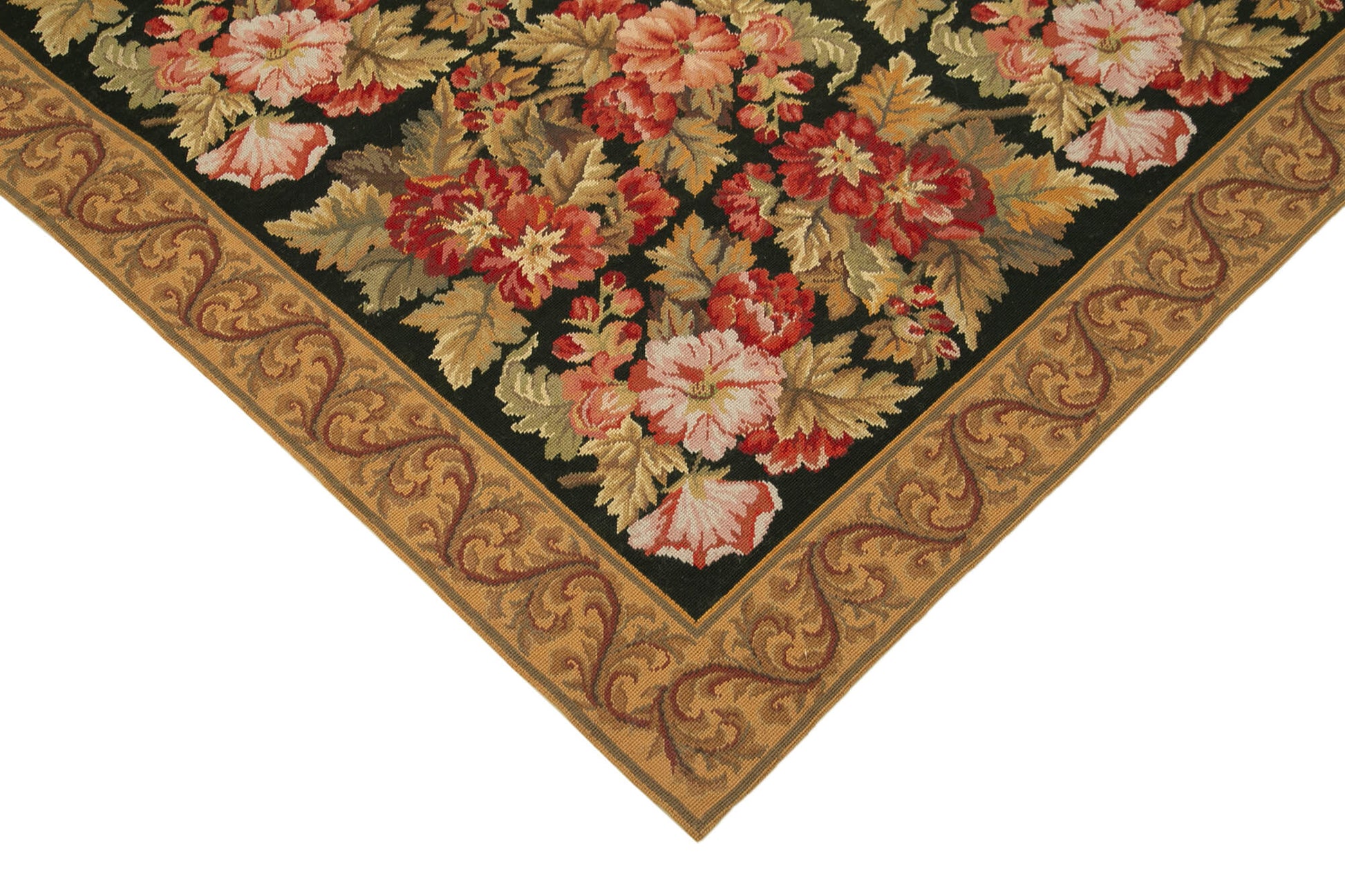 Needlepoint Floral Kahverengi Çiçekli Pamuk Yün El Dokuma Halısı 183x278 Agacan