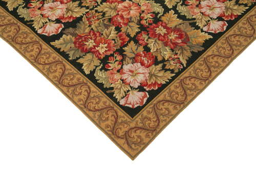 Needlepoint Floral Kahverengi Çiçekli Pamuk Yün El Dokuma Halısı 183x278 Agacan