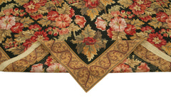 Needlepoint Floral Kahverengi Çiçekli Pamuk Yün El Dokuma Halısı 183x278 Agacan