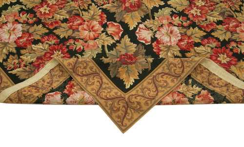 Needlepoint Floral Kahverengi Çiçekli Pamuk Yün El Dokuma Halısı 183x278 Agacan