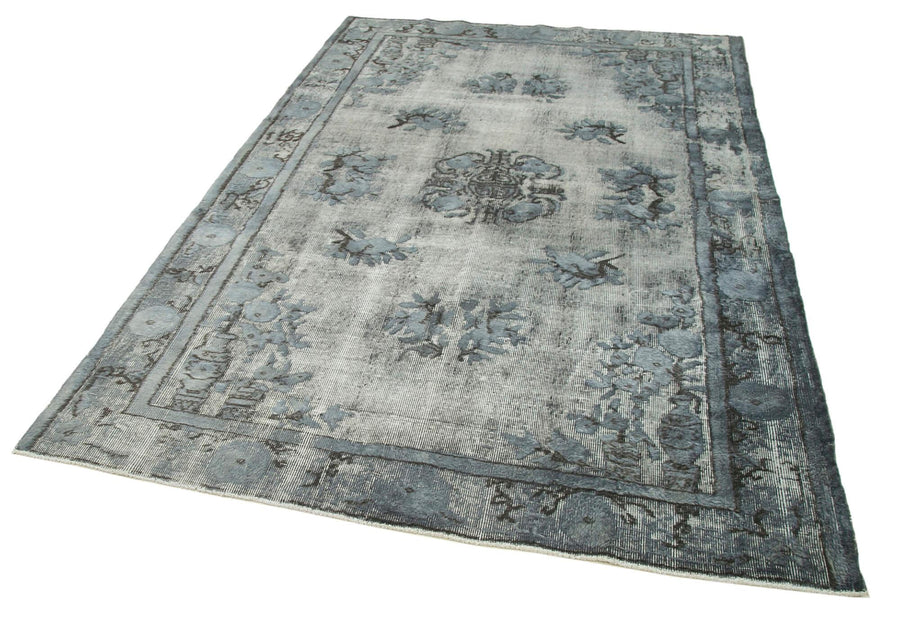 Oyma Vintage Gri Eskitme Pamuk Yün El Dokuma Halısı 172x264 Agacan