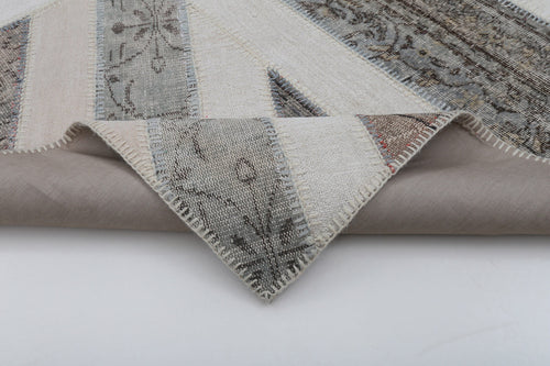 Flag Patchwork Gri Figürlü Pamuk Yün El Dokuma Halısı 201x305 Agacan