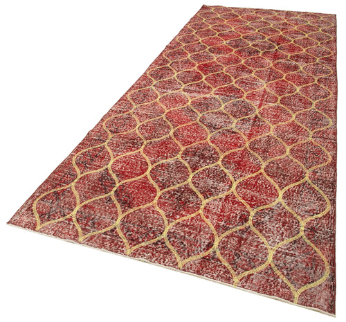 Geometric Carpet Kırmızı Geometrik Pamuk Yün El Dokuma Halısı 143x377 Agacan
